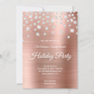 Invitation Vacances Rose Gold Foil Grandes Rhinestone Étincel