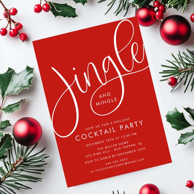 Invitation Vacances Rouge moderne "Jingle and Mingle" (Créateur téléchargé)