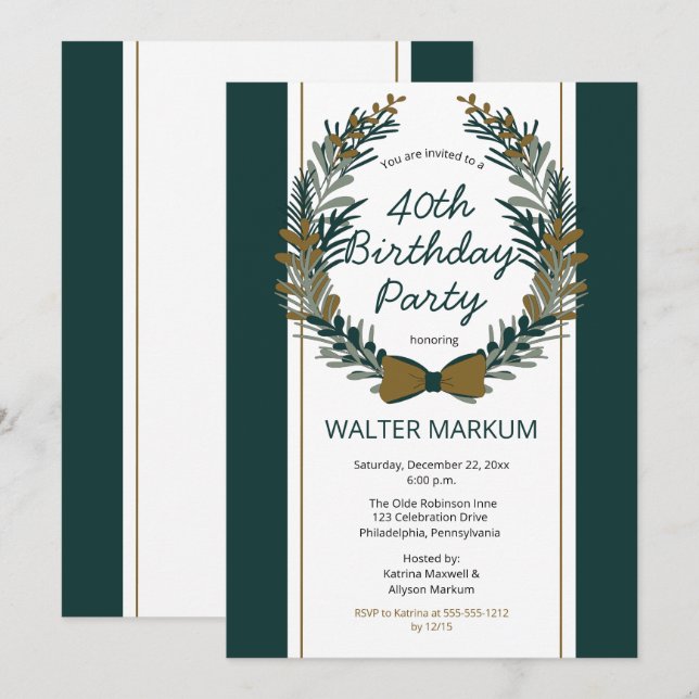 Invitation Vacances vertes Wreath 40e anniversaire (Devant / Derrière)
