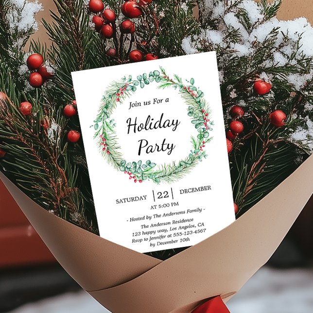 Invitation Vacances vertes Wreath Minimaliste Noël (Créateur téléchargé)