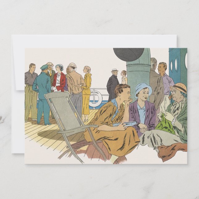 Invitation Vacances Vintage, passagers d'un bateau de croisiè (Devant)