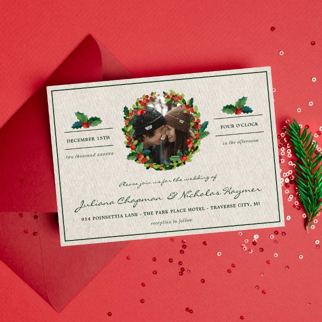 Invitation Vacances Wreath Poinsettia Mariage de Noël (Créateur téléchargé)