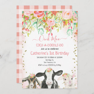 Invitation Vache Animal Oink Moo Cockadoodle Doo Anniversaire