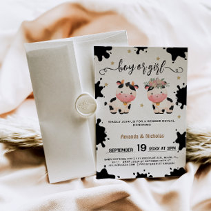 Invitation Vache aquarelle garçon fille sexe révéler