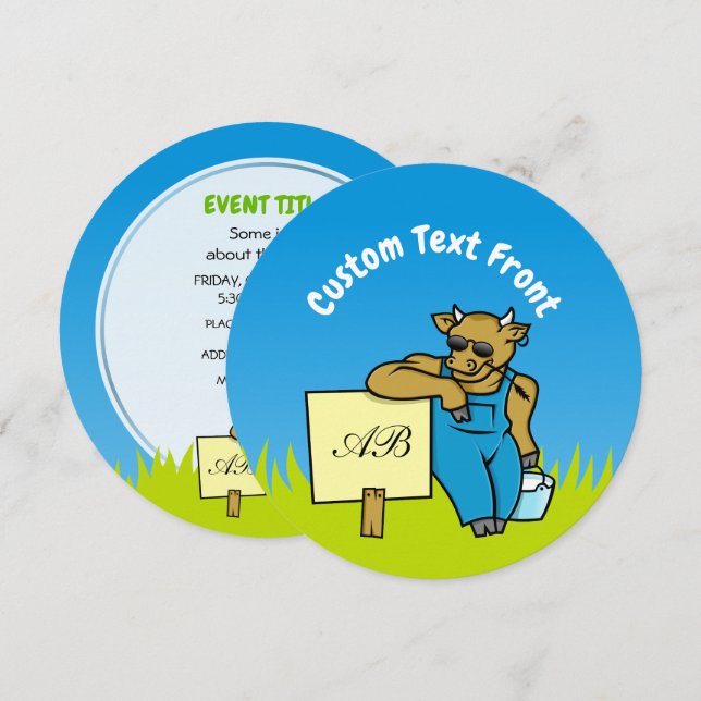 Invitation Vache avec signe (Devant / Derrière)
