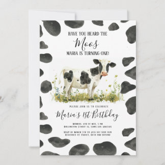Invitation Vache Avez-Vous Entendu Moos Aquarelle fête d'anni