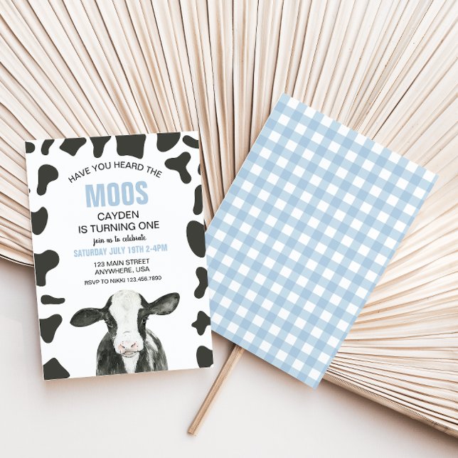 Invitation Vache Avez-vous entendu Moos bleu à carreaux Anniv (Créateur téléchargé)