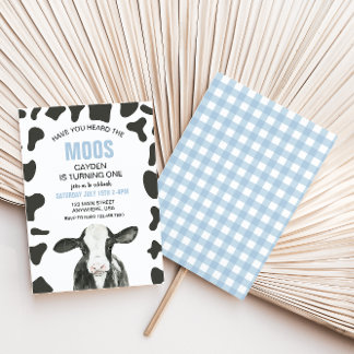 Invitation Vache Avez-Vous Entendu Moos bleu Plaid Anniversai