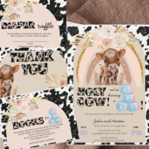 Invitation Vache   Baby shower Boho   Pampas Grasse