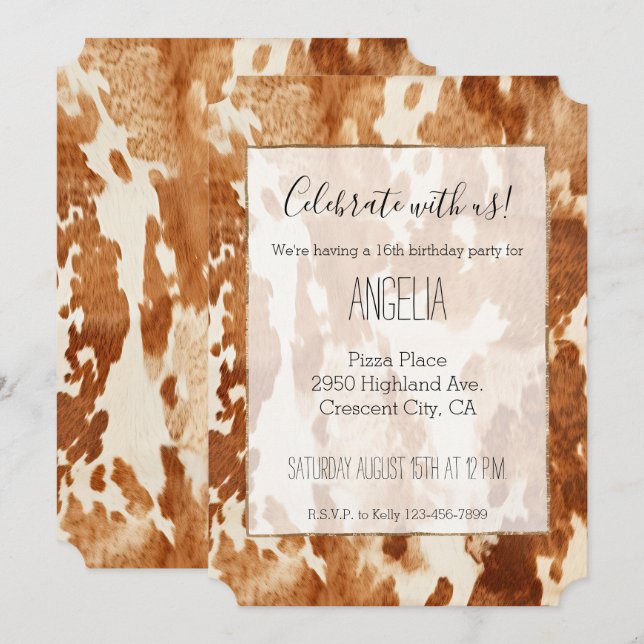 Invitation Vache blanche Brown (Devant / Derrière)