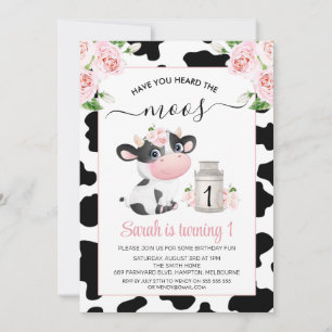 Invitation Vache blanche noire rose florale Imprimer Annivers