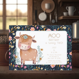 Invitation Vache Boho Floral Deuxième anniversaire