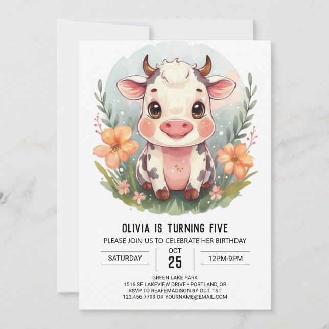 Invitation Vache de campagne moderne mignonne Anniversaire (Devant)
