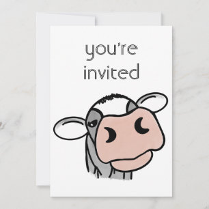 Invitation vache de dessin animé noir blanc rose baiser gris 