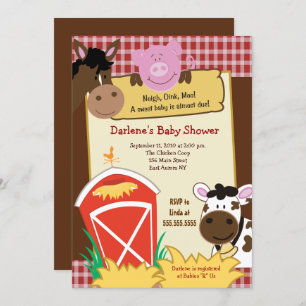 Invitation Vache de ferme Cochon Barnyard Baby shower Invitat