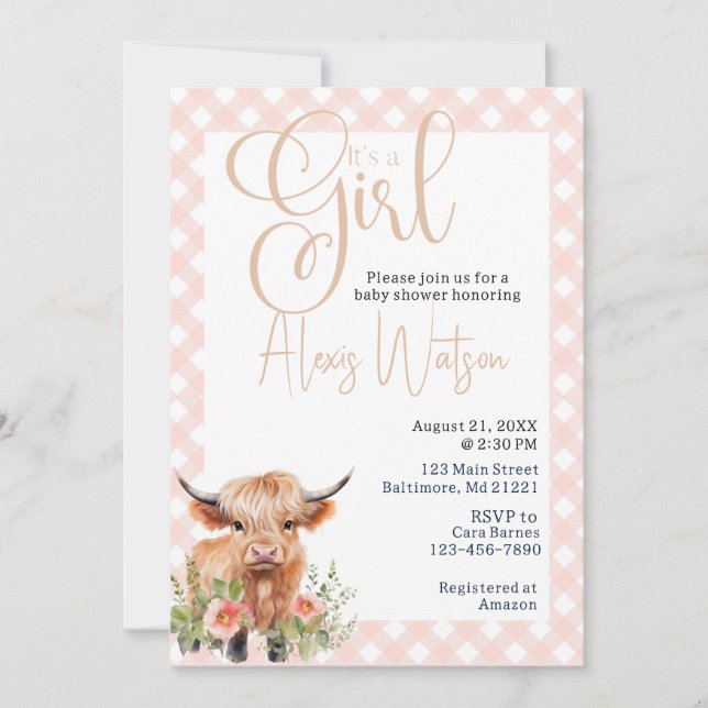 Invitation Vache de haute terre fleurie et baby shower en vic (Devant)