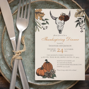 Invitation Vache de Thanksgiving Ouest Crâne d'automne moisso