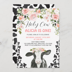 Invitation Vache de vache rose florale Imprimer Premier anniv