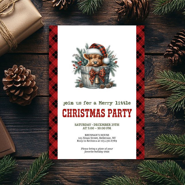 Invitation Vache des Highlands confortable invite houx et pin (Cozy highland cow invite holly berries and pine

)