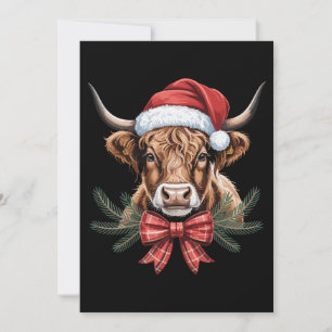 Invitation Vache des Highlands de Noël Chapeau de Père Noël à