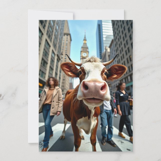 Invitation Vache drôle en selfie dans une rue animée de la vi (Devant)