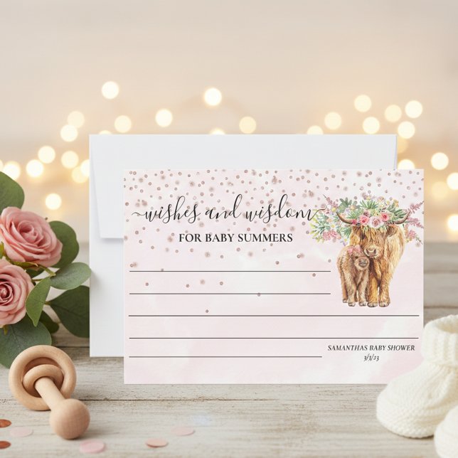 Invitation Vache Highland Baby shower rose veut la sagesse (Créateur téléchargé)