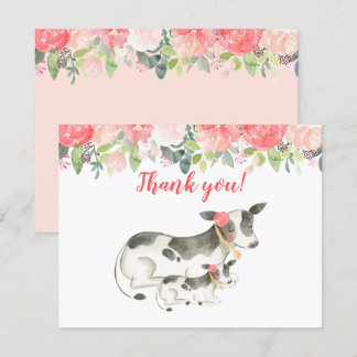 Invitation Vache laitière Peony Floral Merci notes