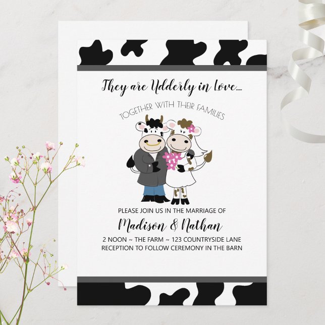 Invitation Vache Mariage mignon Couple âgé en amour (Cute Cow Couple Wedding Invitation)