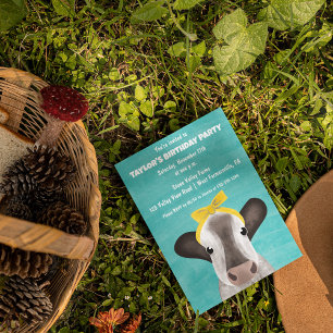 Invitation Vache mignonne à la botte n'importe quel âge fête