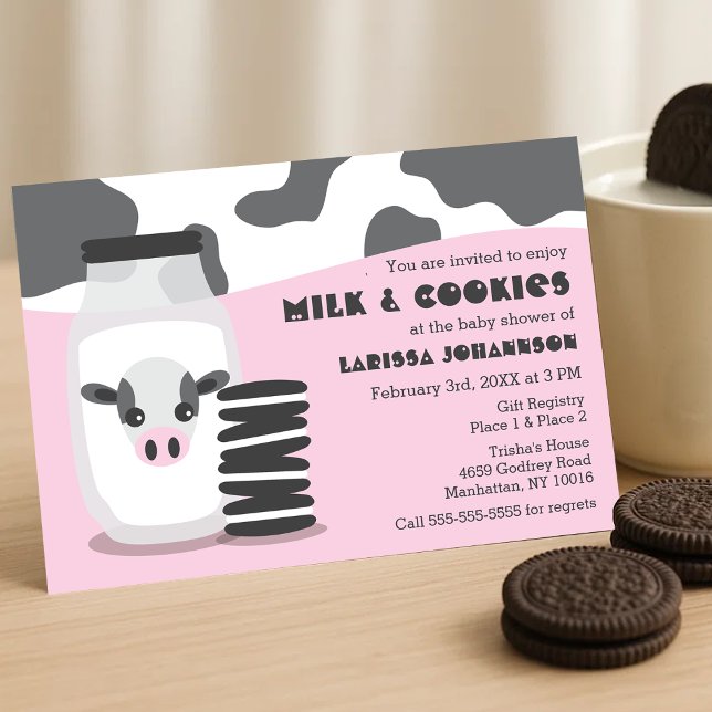 Invitation Vache mignonne et lait et biscuits Baby shower ros (Créateur téléchargé)