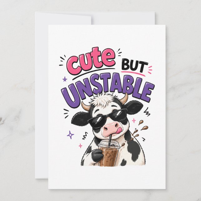 Invitation Vache mignonne mais instable avec café glacé (Devant)