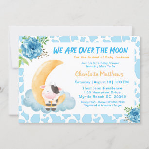 Invitation Vache mignonne sur le Baby shower bleu lune Invita