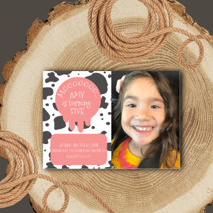 Invitation Vache Motif Spots Brown rose fête d'anniversaire P