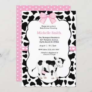 Invitation Vache noire blanche rose Imprimer Baby shower Invi