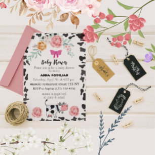 Invitation Vache noire blanche rose pour baby shower Invitati