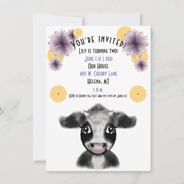 Invitation Vache noire et blanche Anniversaire personnalisabl (Devant)