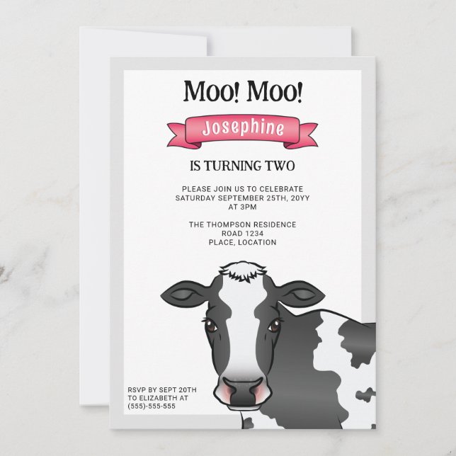 Invitation Vache noire et blanche avec anniversaire de la fer (Devant)