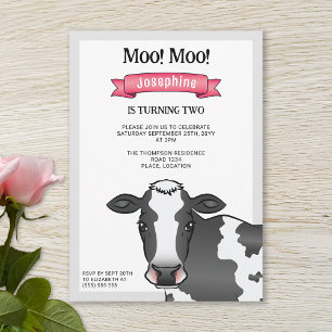 Invitation Vache noire et blanche avec anniversaire de la fer