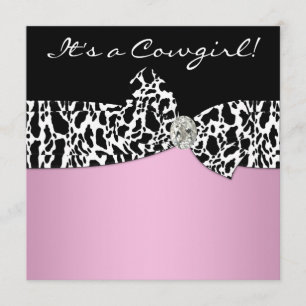Invitation Vache noire rose Imprimer Baby shower fille
