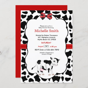 Invitation Vache noire rouge neutre Imprimer Baby shower Invi