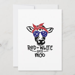 Invitation Vache patriotique rouge blanc et moo 4 juillet