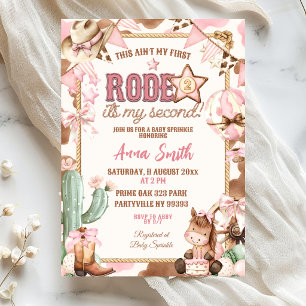 Invitation Vache Rose Fille Ain't My First Rodeo Baby Sprinkl