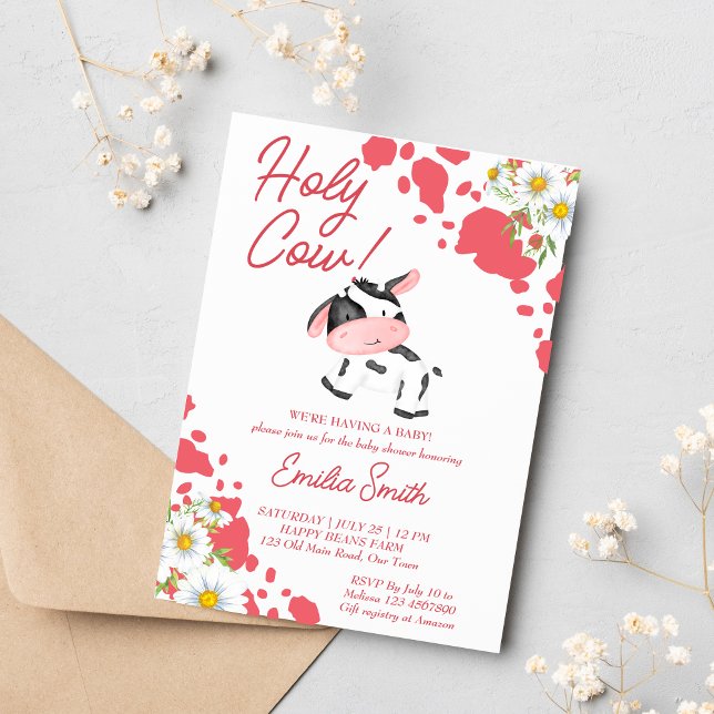 Invitation Vache rose motif mignon baby shower de vache (Créateur téléchargé)