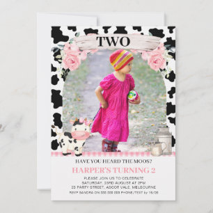 Invitation Vache rose Plaid Imprimer rose Floral Photo Annive