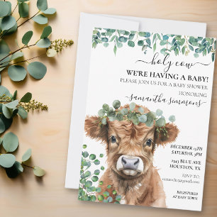 Invitation Vache sacrée Baby Shower Eucalyptus Highland Calf