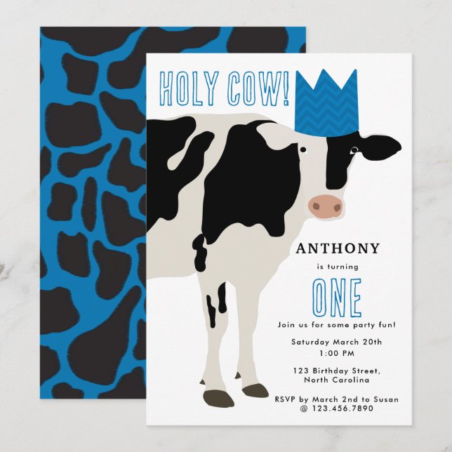 Invitation Vache sacrée Fête d'anniversaire de vache pour enf (Devant / Derrière)