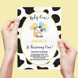 Invitation Vache sacrée, j'ai un an, fête d'anniversaire de l