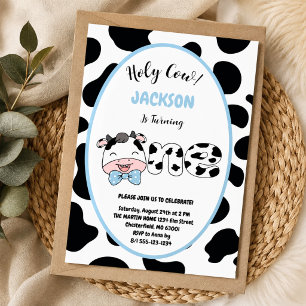 Invitation Vache sacrée j'ai un an Fête d'anniversaire d'un g