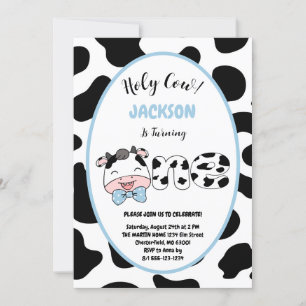 Invitation Vache sacrée j'ai un an Fête d'anniversaire d'un g