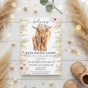 Invitation Vache sacrée Veau des Highlands Baby Shower Herbe 